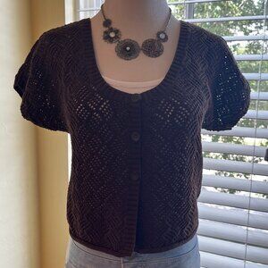 CANDIE'S Crochet Cardigan Shrug Dark Brown, Large Juniors NEW!